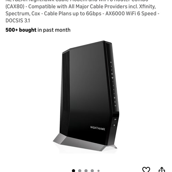 NETGEAR Nighthawk Cable Modem and WiFi 6 Router Combo
(CAX80) - Picture 10 of 11